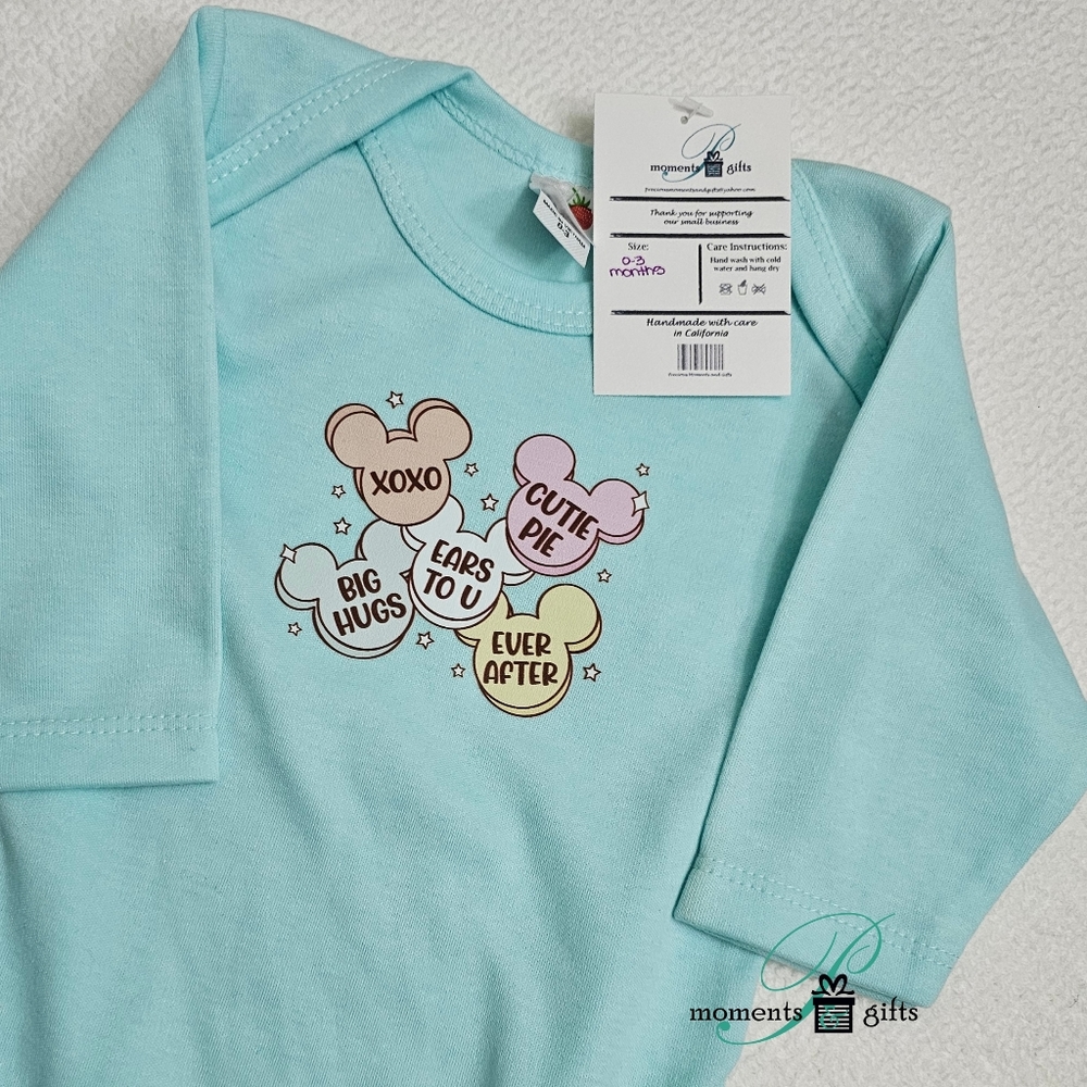NWT 0-3 month Infant bodysuit with Candy Heart Design, multi-color pink - Picture 2 of 5